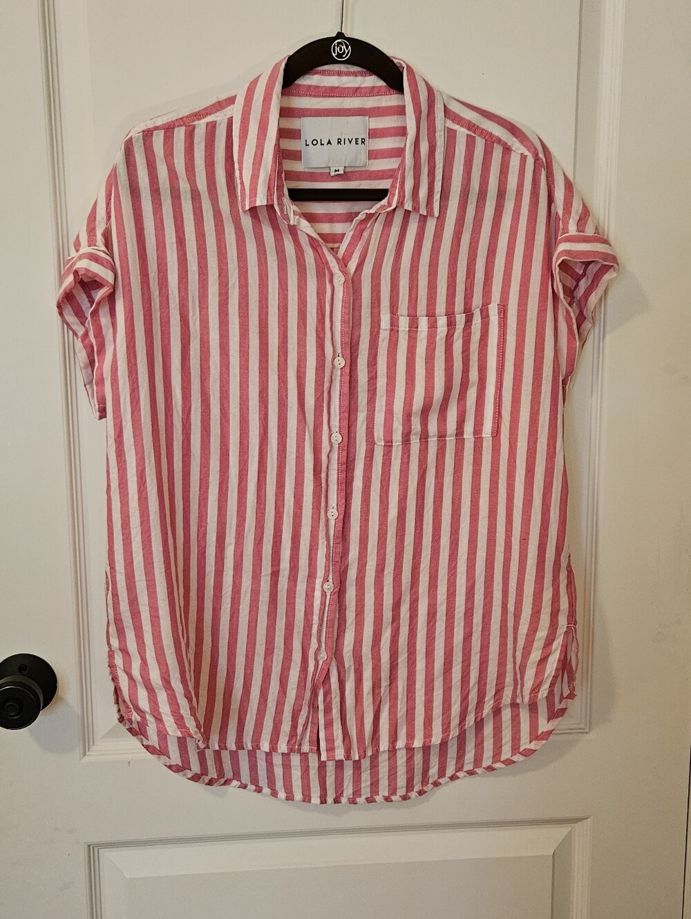 Lola River Button Down Blouse- Pink & White Stripe